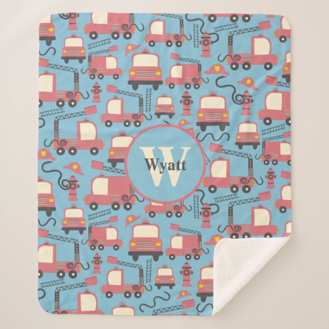 Cobertor Sherpa Crianças de Bombeiros Vermelhos Personalizadas (Frente)