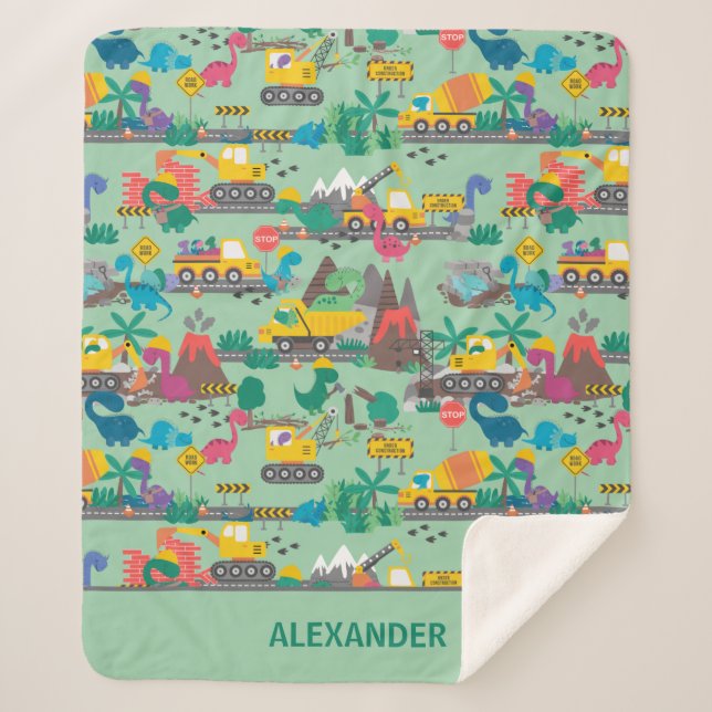 Cobertor Sherpa Crianças de Construção do Dinossauro Personalizada (Frente)