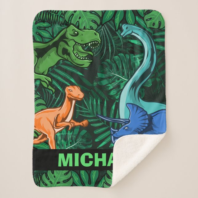 Cobertor Sherpa Crianças Dinossauras Personalizáveis Dino Jurassic (Frente)