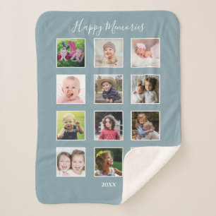 Cobertor Sherpa Crianças Familiares Com 12 Colagem Fotográfica Azu