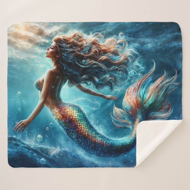 Cobertor Sherpa Criatura de fantasia de moça-de-sereia do Dreamy o (Frente (Horizontal))