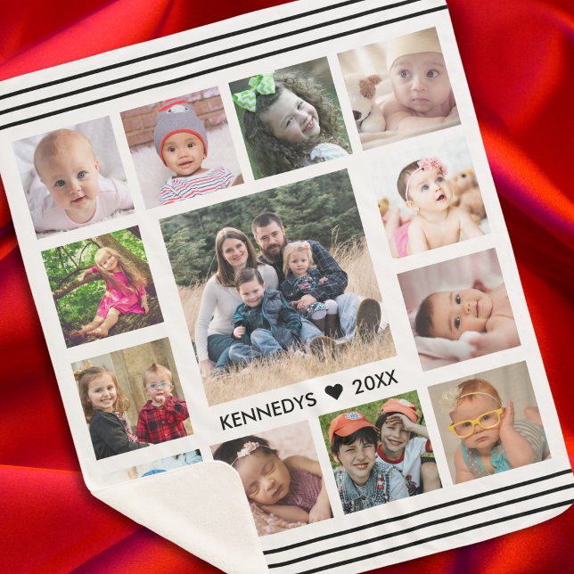 Cobertor Sherpa Crie o seu nome pessoal 13 da família de colagem d (Create Your Own 13 Photo Collage Family Keepsake Sherpa Blanket)