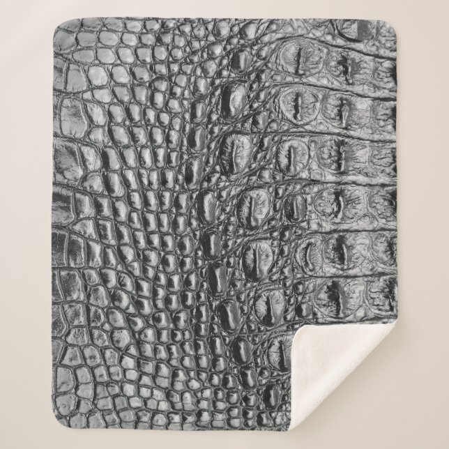 Cobertor Sherpa Crocodilo Noir: Preto Couro Mito (Frente)