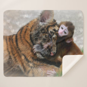 Cobertor Sherpa Cubo Tigre e Macaco Bebê
