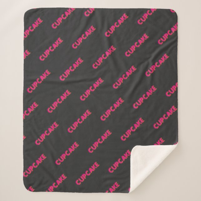 Cobertor Sherpa Cupcake Rosa Texto Personalizado Preto  (Frente)
