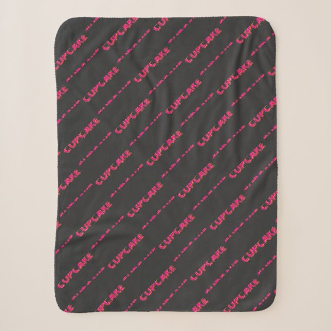 Cobertor Sherpa Cupcake Rosa Texto Personalizado Preto  (Frente)