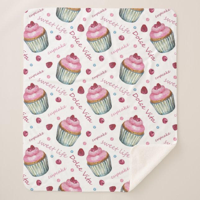 Cobertor Sherpa Cupcakes de aquarela (Frente)