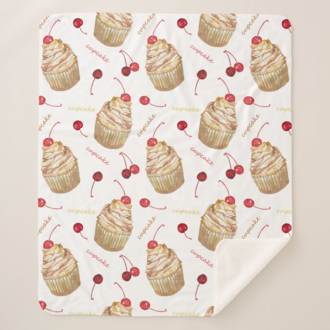Cobertor Sherpa Cupcakes de aquarela (Frente)