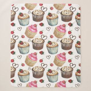 Cobertor Sherpa Cupcakes de aquarela