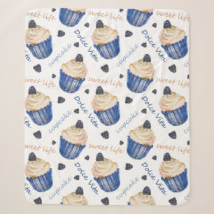 Cobertor Sherpa Cupcakes de aquarela
