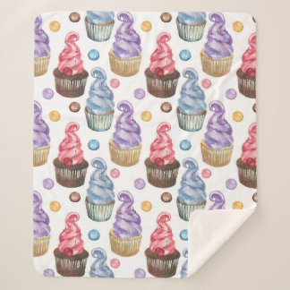 Cobertor Sherpa Cupcakes de aquarela coloridos