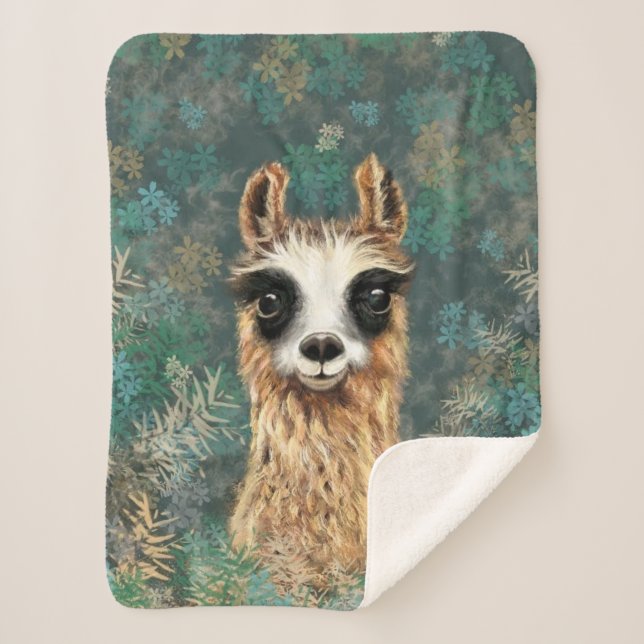 Cobertor Sherpa Curioso Bebê Llama - Fofo (Frente)