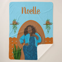 Cobertor Sherpa Curva, Mulher Negra, Plantas Domésticas, Laranja e