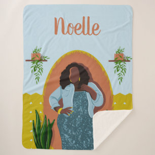 Cobertor Sherpa Curva, Mulher Negra, Plantas Domésticas, Mostarda