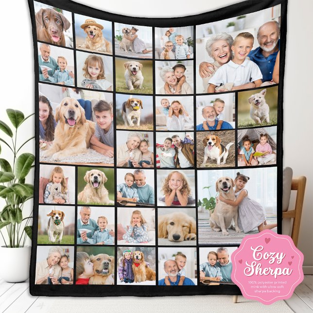 Cobertor Sherpa Custom 33 Photo Collage Family Friends Keepsake (Criador carregado)