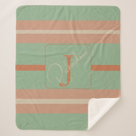 Cobertor Sherpa Custom Coral Sage Stripe Monogram Boho Pastel Chi