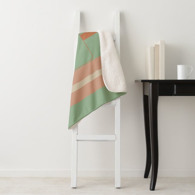 Cobertor Sherpa Custom Coral Sage Stripe Monogram Boho Pastel Chi (In Situ)