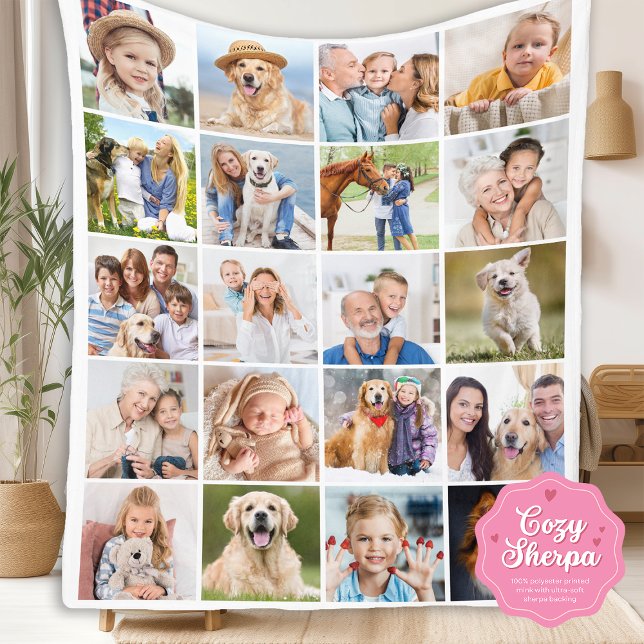 Cobertor Sherpa Custom Cute Family 20 Photos Collage Simple (Criador carregado)