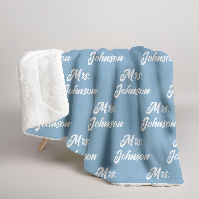 Cobertor Sherpa Custom Mr & Mrs Couple Blue Blanket for Newlyweds (Personalized newlywed blanket gift for couple, Custom wedding sherpa blanket for bride & groom,)