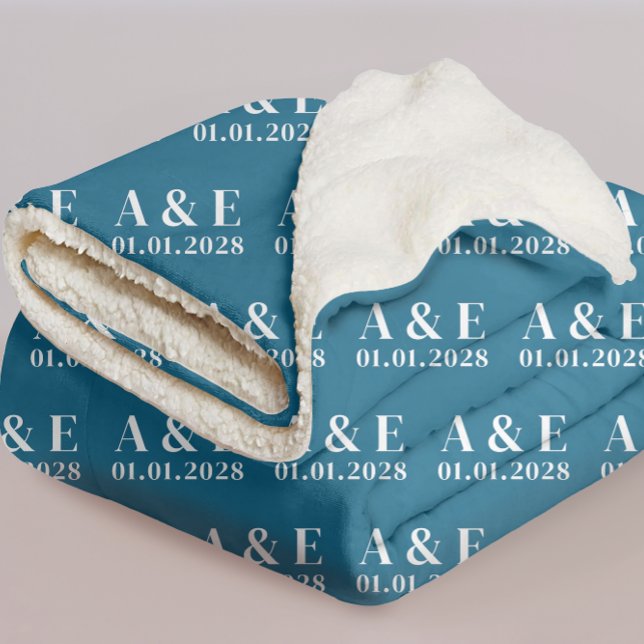 Cobertor Sherpa Custom Ocean Blue Blanket for Bride & Groom Gift (Personalized wedding blanket gift for bride, Custom couple sherpa throw gift for groom, wedding gift)