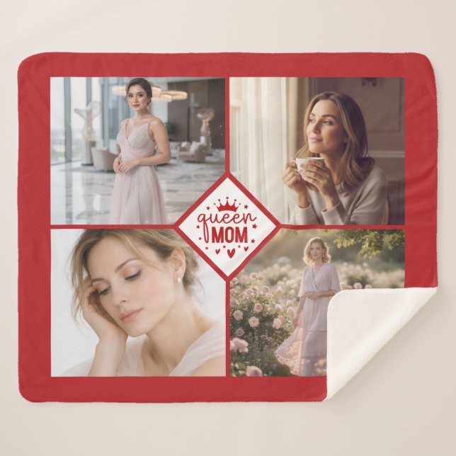 Cobertor Sherpa Custom Queen Mom Photo Collage Keepsake (Frente (Horizontal))