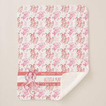 Cute Baby Name Coral and Pink Watercolor Octopus