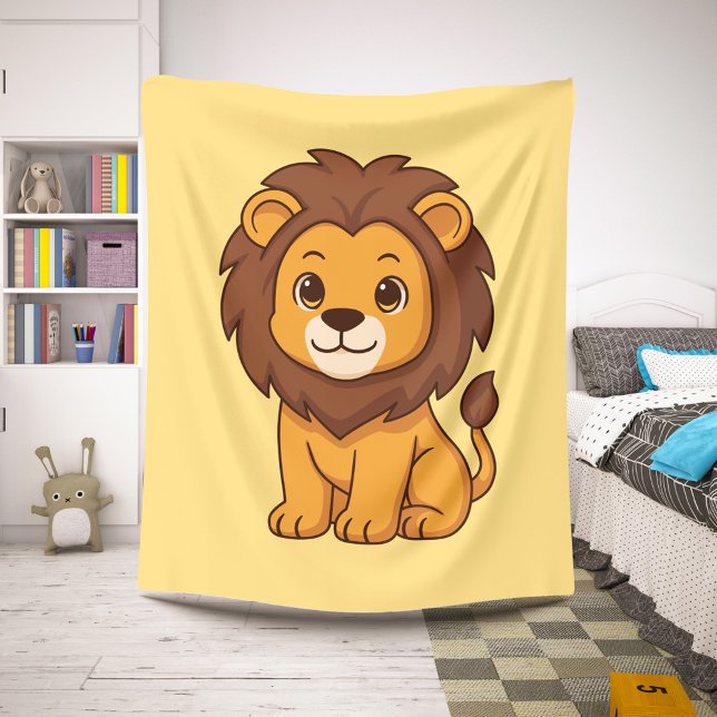Cobertor Sherpa Cute Cartoon Lion on Yellow (Criador carregado)
