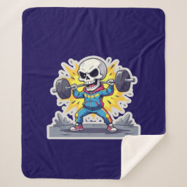 Cobertor Sherpa “Cute Cartoon Skeleton Weightlifter • Funny Gym Ba
