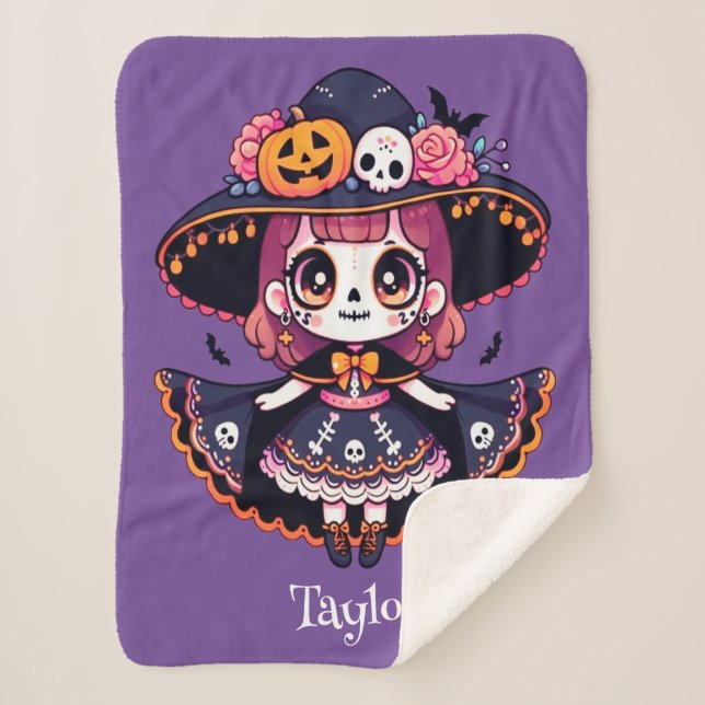 Cobertor Sherpa Cute catrina girl halloween personalized (Frente)