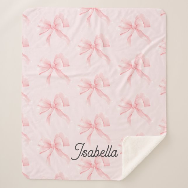 Cobertor Sherpa Cute Girl Coquette Pink Bow (Frente)