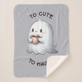 Cobertor Sherpa Cute Kawaii Fantasma Segurando Café Aquarela 