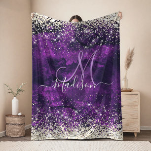 Cobertor Sherpa Cute monograma falso dourado roxo escuro brilhante