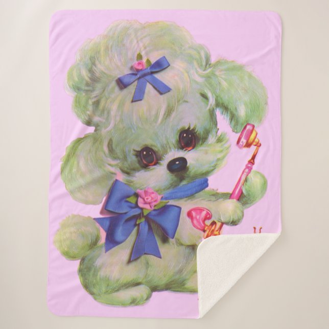 Cobertor Sherpa cute poodle with pink telephone (Frente)
