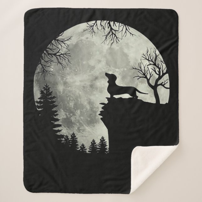 Cobertor Sherpa Dachshund E Lua Halloween (Frente)