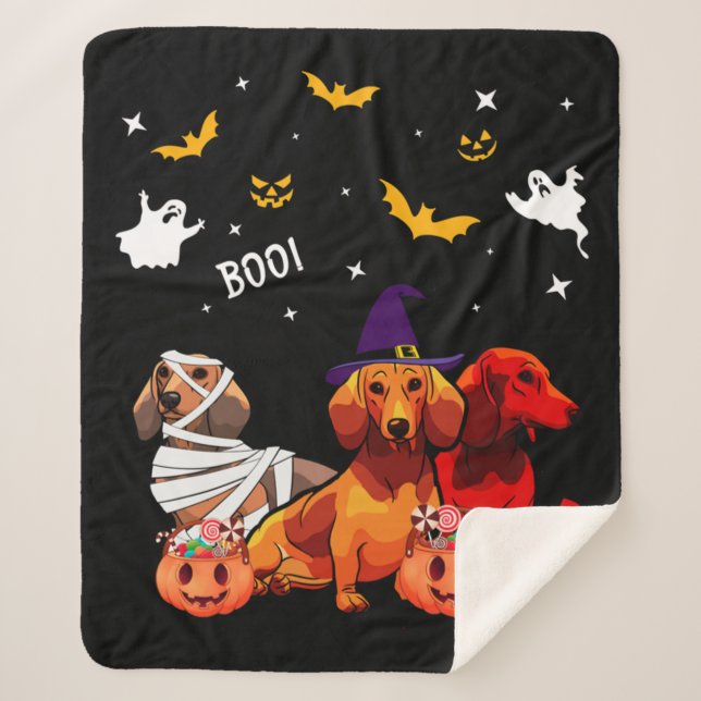 Cobertor Sherpa Dachshund Halloween Dog Lover (Frente)