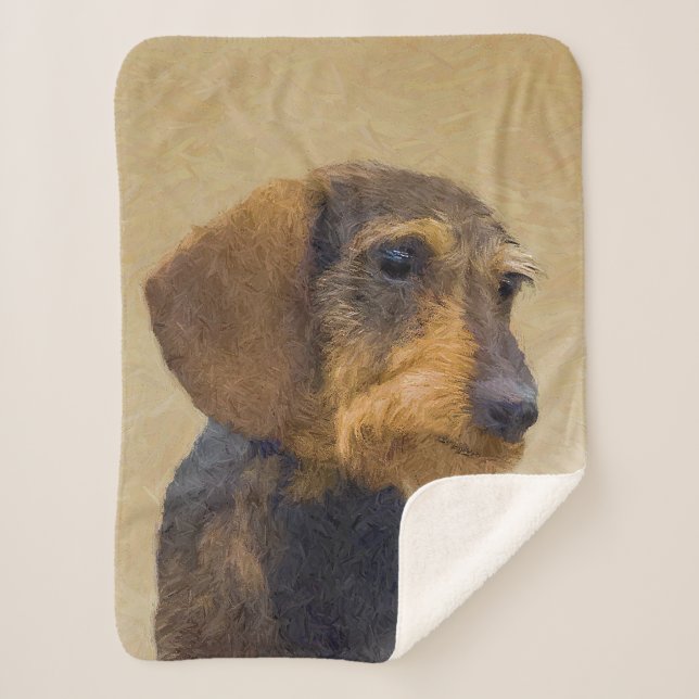 Cobertor Sherpa Dachshund (Wirehaired) Pintura Original para Cacho (Frente)