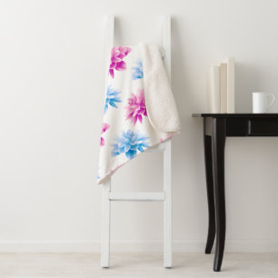 Cobertor Sherpa Dahlia Rosa, Blue Dahla, Floral, Flores