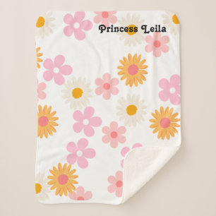 Cobertor Sherpa Daisy Branca, Cor Rosa, Nome Floral Personalizado