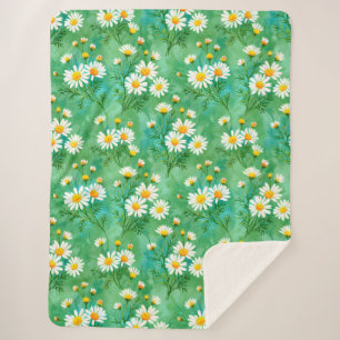 Cobertor Sherpa Daisy Whispers – Padrão de Prado em Aquarela