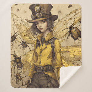 Cobertor Sherpa Dama Inseto Steampunk