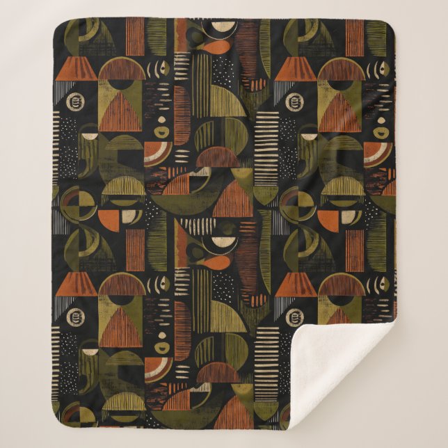 Cobertor Sherpa Dark Mid Century Geometric Pattern (1) (Frente)
