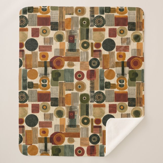 Cobertor Sherpa Dark Mid Century Geometric Pattern (2) (Frente)