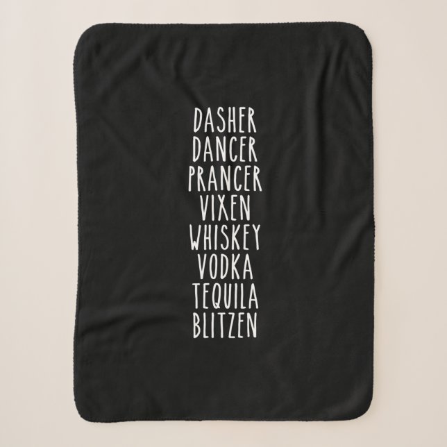 Cobertor Sherpa Dasher Dancer Prancer Vixen Whiskey Vodka Tequila (Frente)