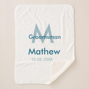 Cobertor Sherpa data de letra do nome do padrinho de casamento azu