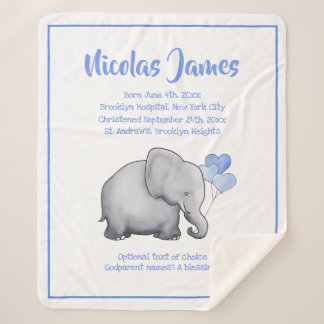 Cobertor Sherpa Data de Natal Personalizada Baby Blue Elephant