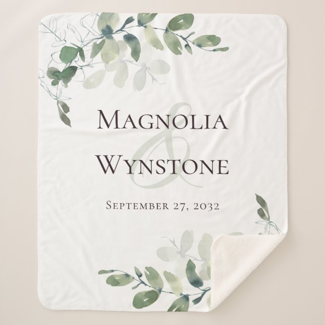 Cobertor Sherpa Data dos Nomes dos Casais Eucalyptus (Frente)