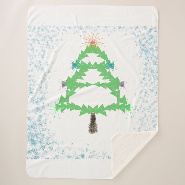 Cobertor Sherpa de Árvore de Natal Brilhante (Frente)