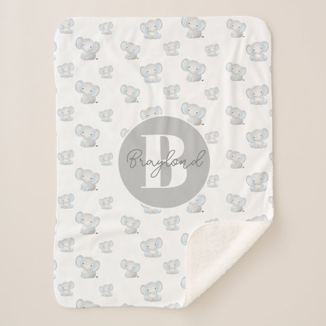 Cobertor Sherpa de Bebê Elefante Menino Nome (Frente)