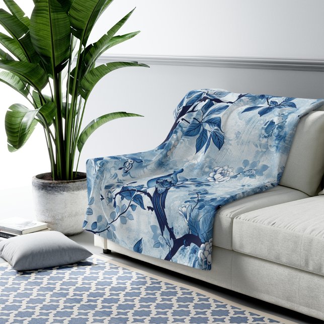 Cobertor Sherpa de Chinoiserie Azul Presente para  (blue chinoiserie blanket, French toile blanket, Asian French toile sherpa, birthday gift for her,)