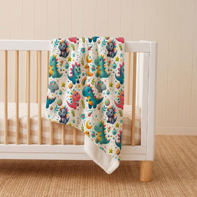 Cobertor Sherpa de Dinossauro Bebê Fofo Azul Turqu (Cute Baby Dinosaur Teal Cozy Dino Sherpa Blanket)